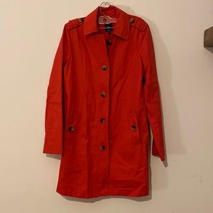 Coral Trench Coat with Tortoise Buttons